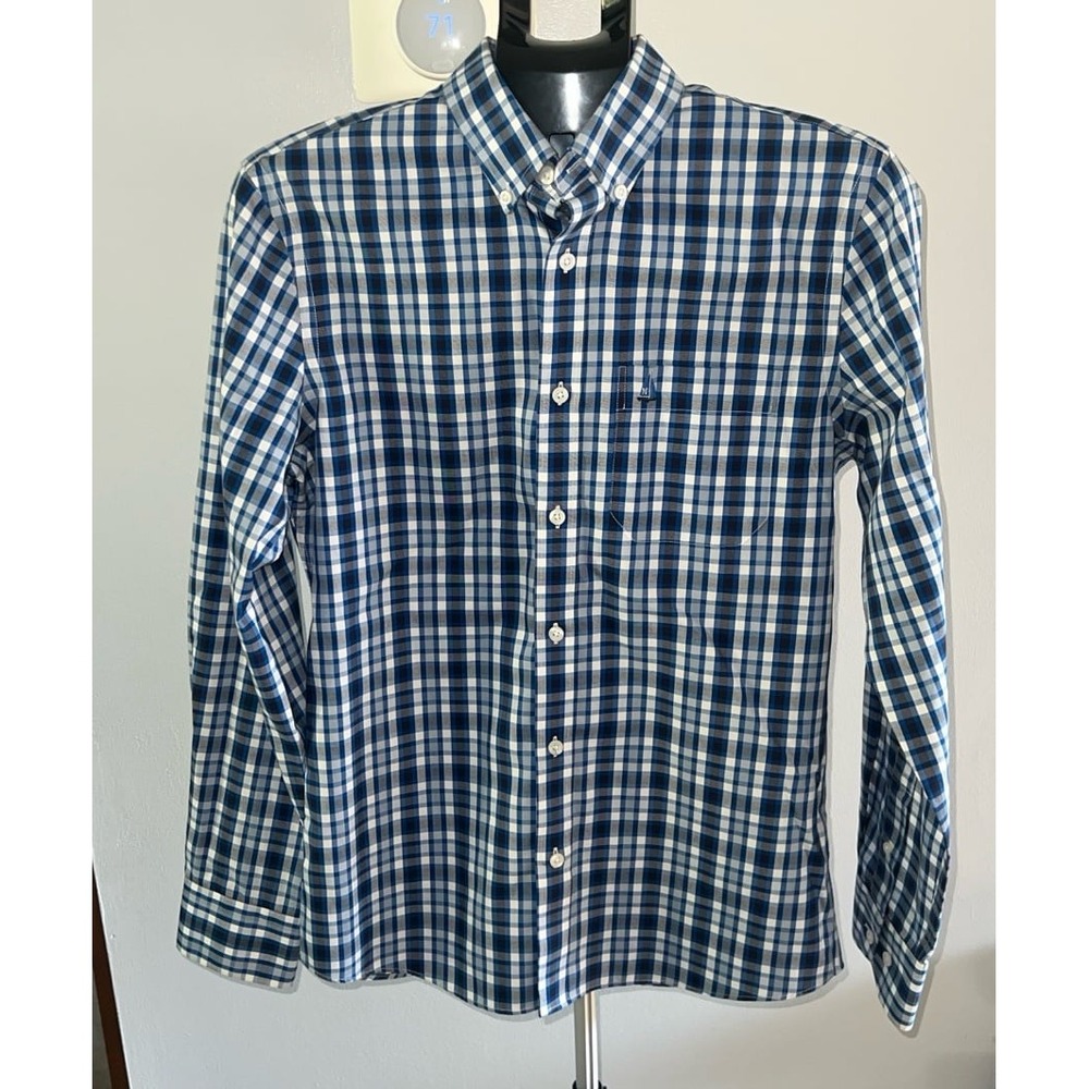 Nordstrom Men's Navy White Plaid Button Down Trim Fit Size Small